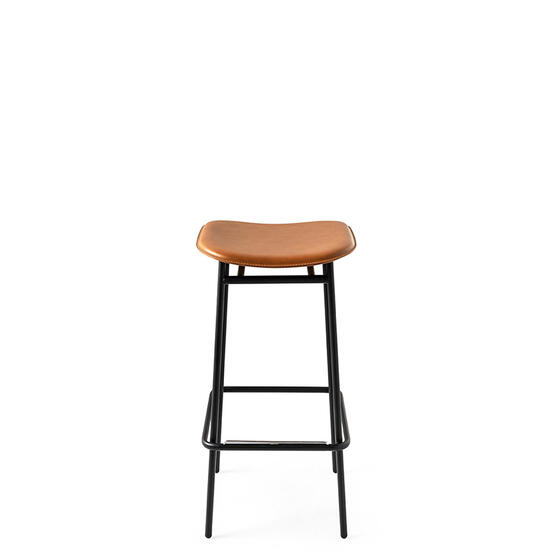 Fifties: Metal stool with upholstered seat and back