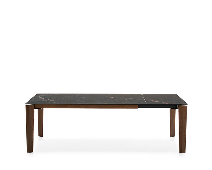 Alpha: Table with extendable rectangular ceramic top and wooden