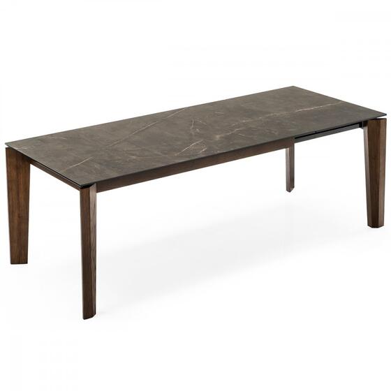 Alpha Table with extendable rectangular ceramic top and wooden