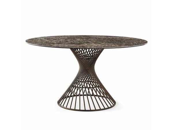 Vortex Table with round glass top and central metal base Large