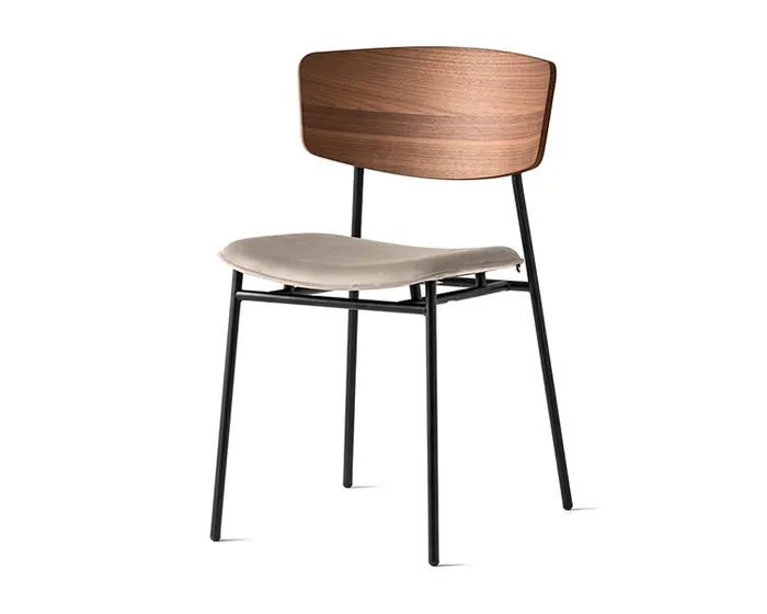 Fifties: Metal chair with upholstered seat and wooden back