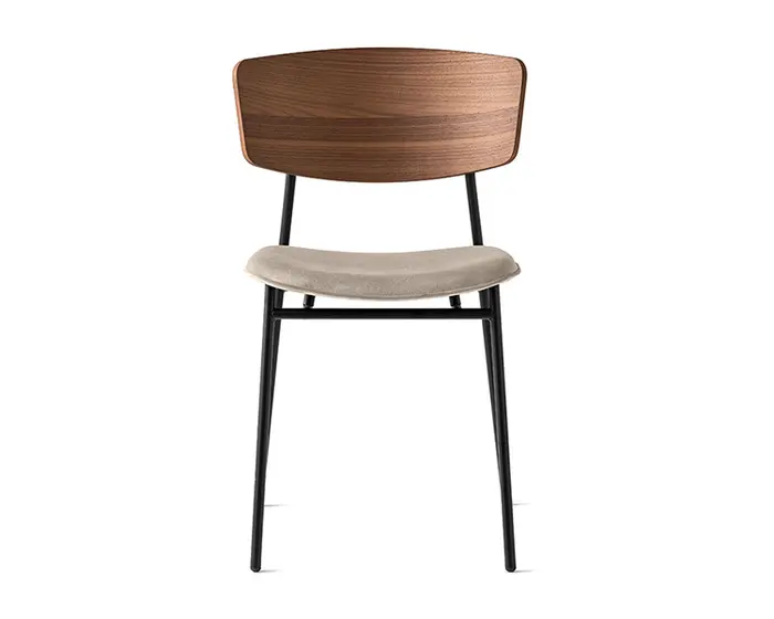 Fifties: Metal chair with upholstered seat and wooden back