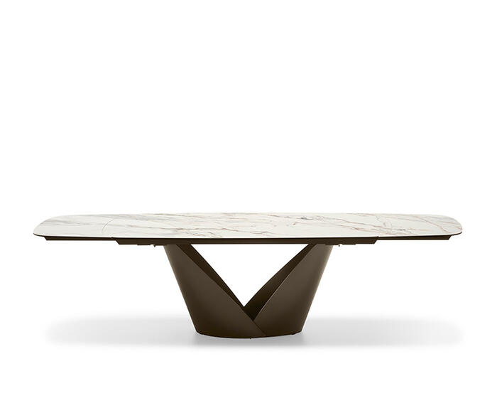 Calla: Table with extendable elliptical top and pedestal base