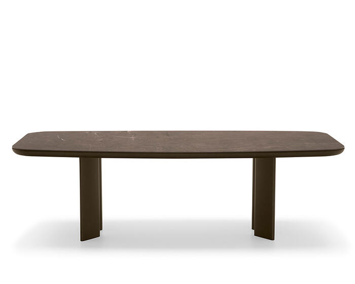 Sandy: Dining table with elliptical top, bevelled undertop and