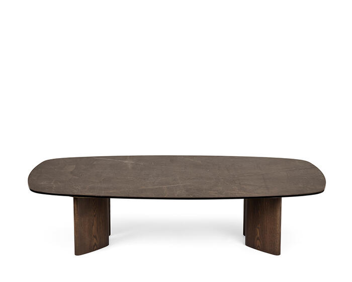 Sandy: Coffee table with elliptical top and wooden base