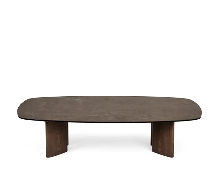 Sandy: Coffee table with elliptical top and wooden base