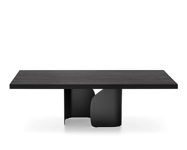 Twins: Table with rectangular solid wood top and metal pedestal