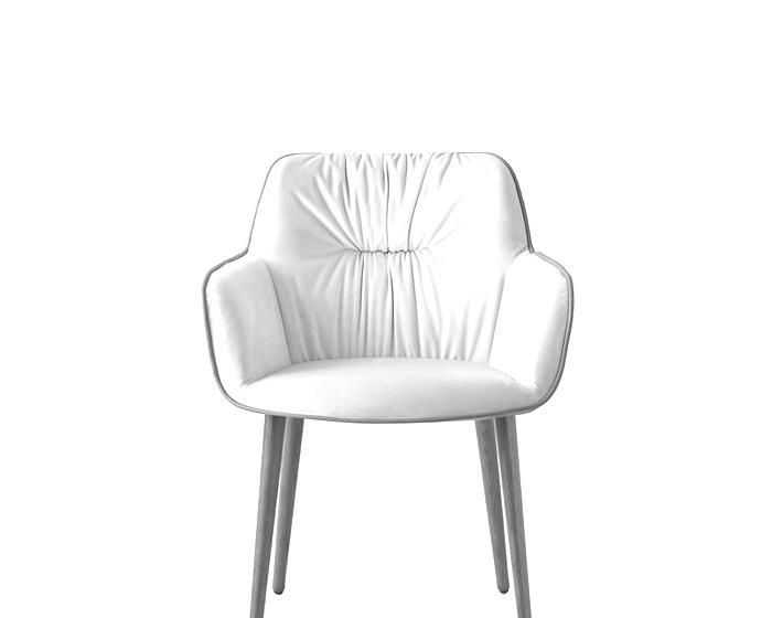 Cocoon: Two-tone armchair with plush seat and wooden legs