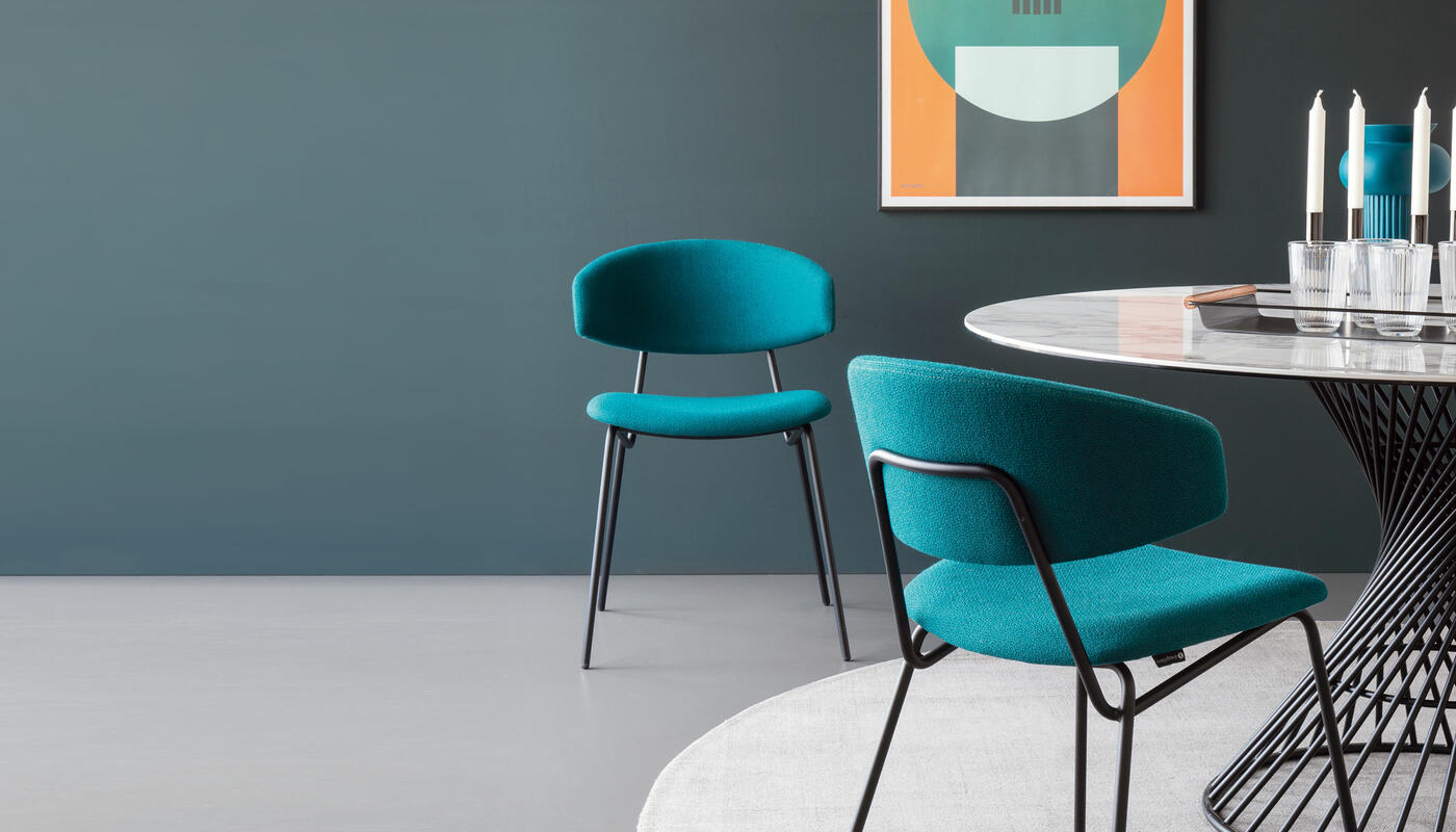 Sophia: Metal frame chair with upholstered seat and back