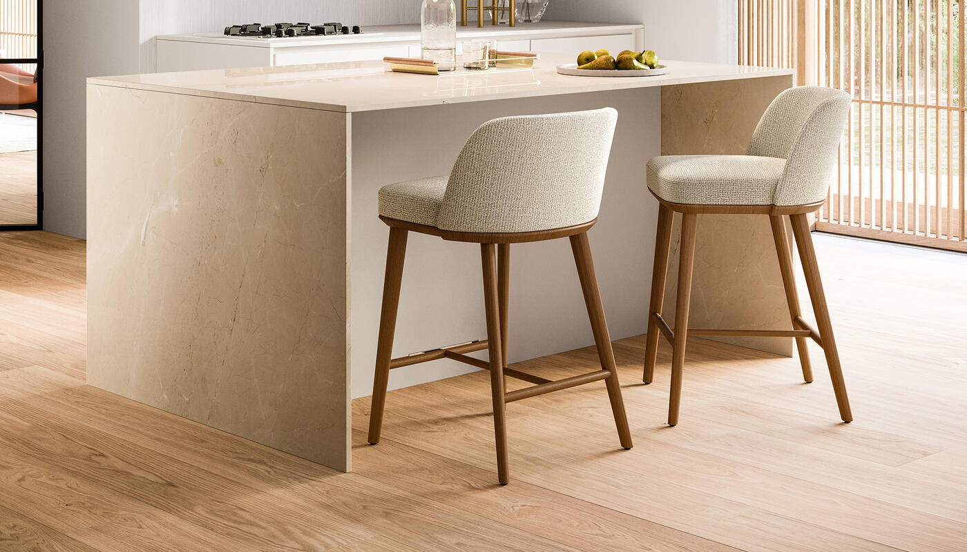 Foyer: Stool with padded seat and wooden base | Calligaris New York