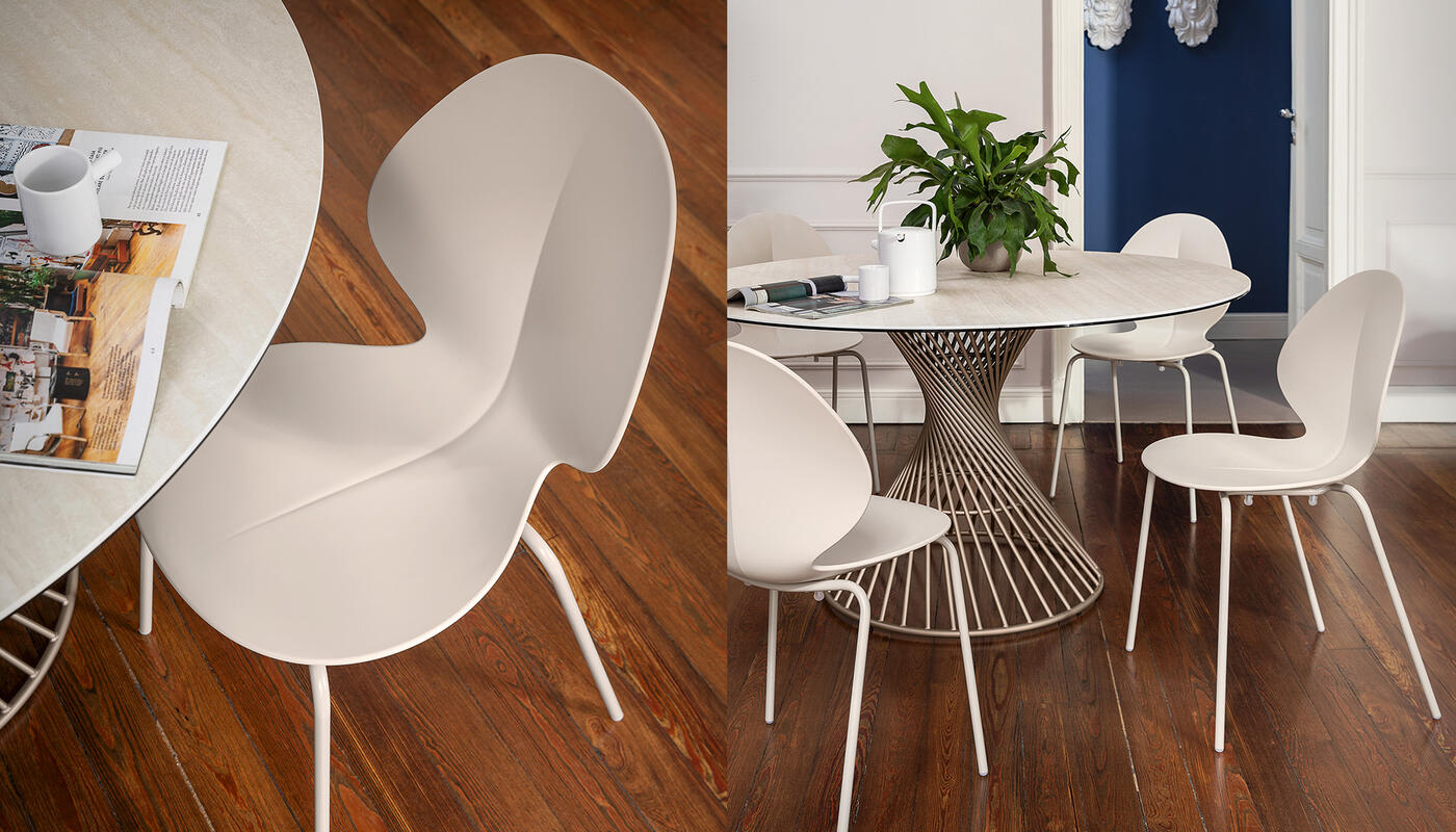 Basil: Plastic or leather chair with metal base | Calligaris New York Basil: Plastic or leather chair with metal base | Calligaris New York