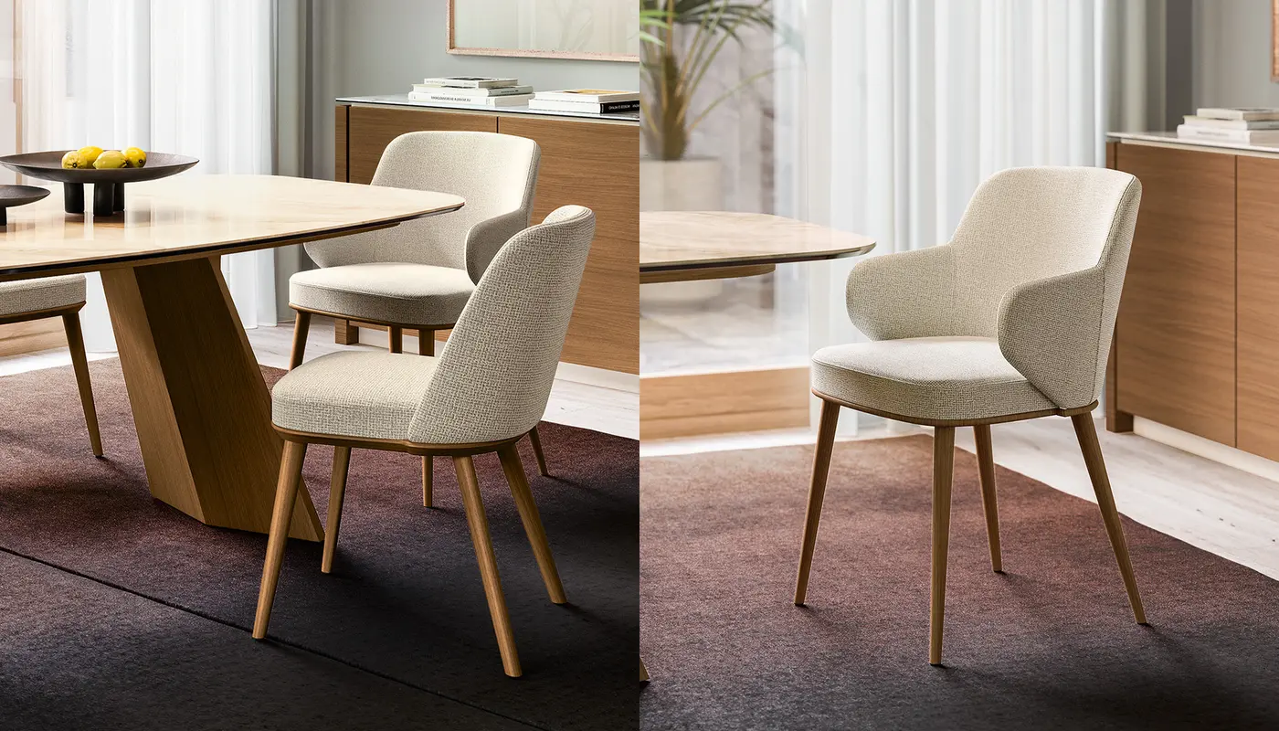 Foyer: Upholstered armchair with wooden base | Calligaris New York