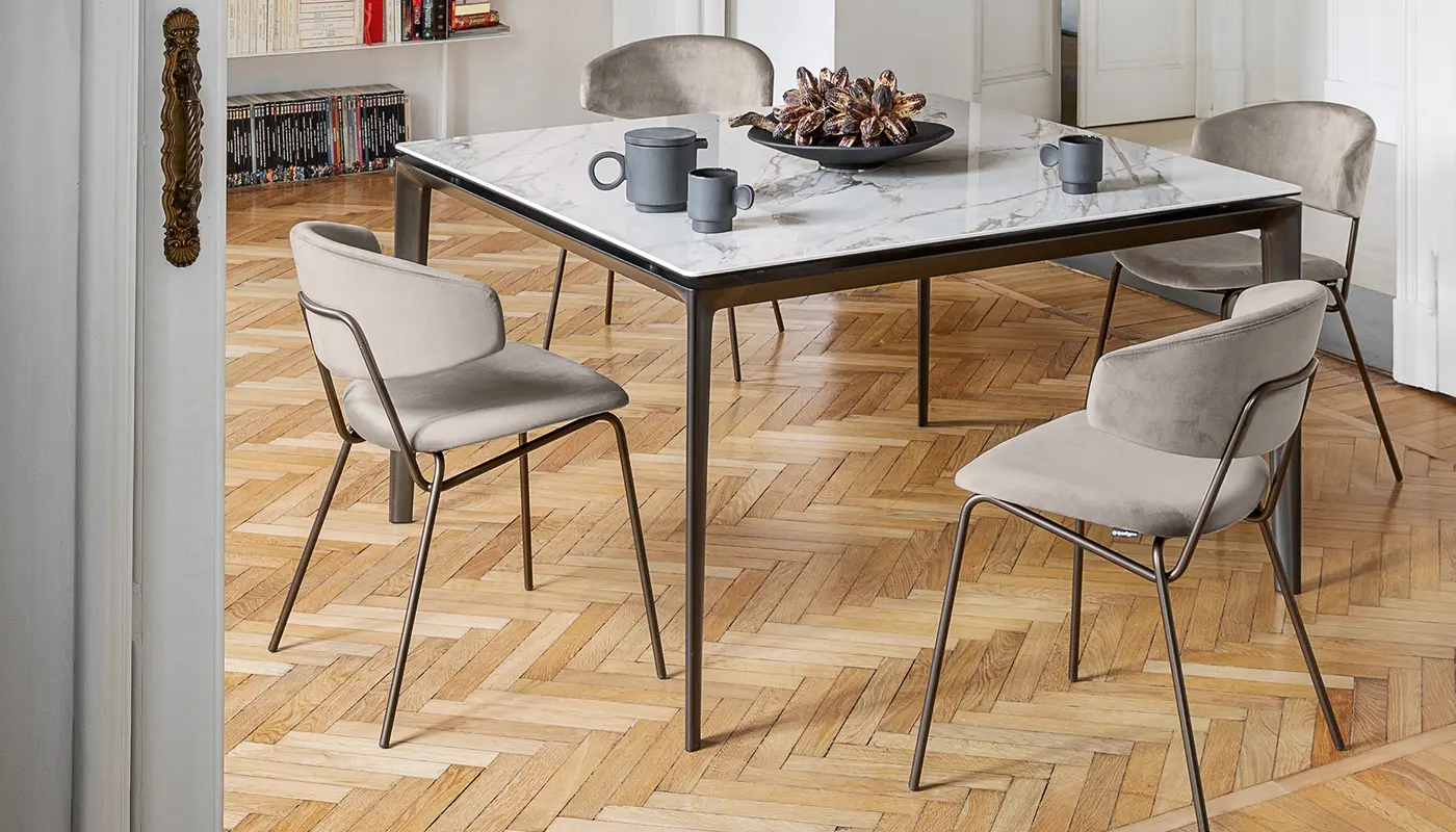 Sophia: Metal frame chair with upholstered seat and back