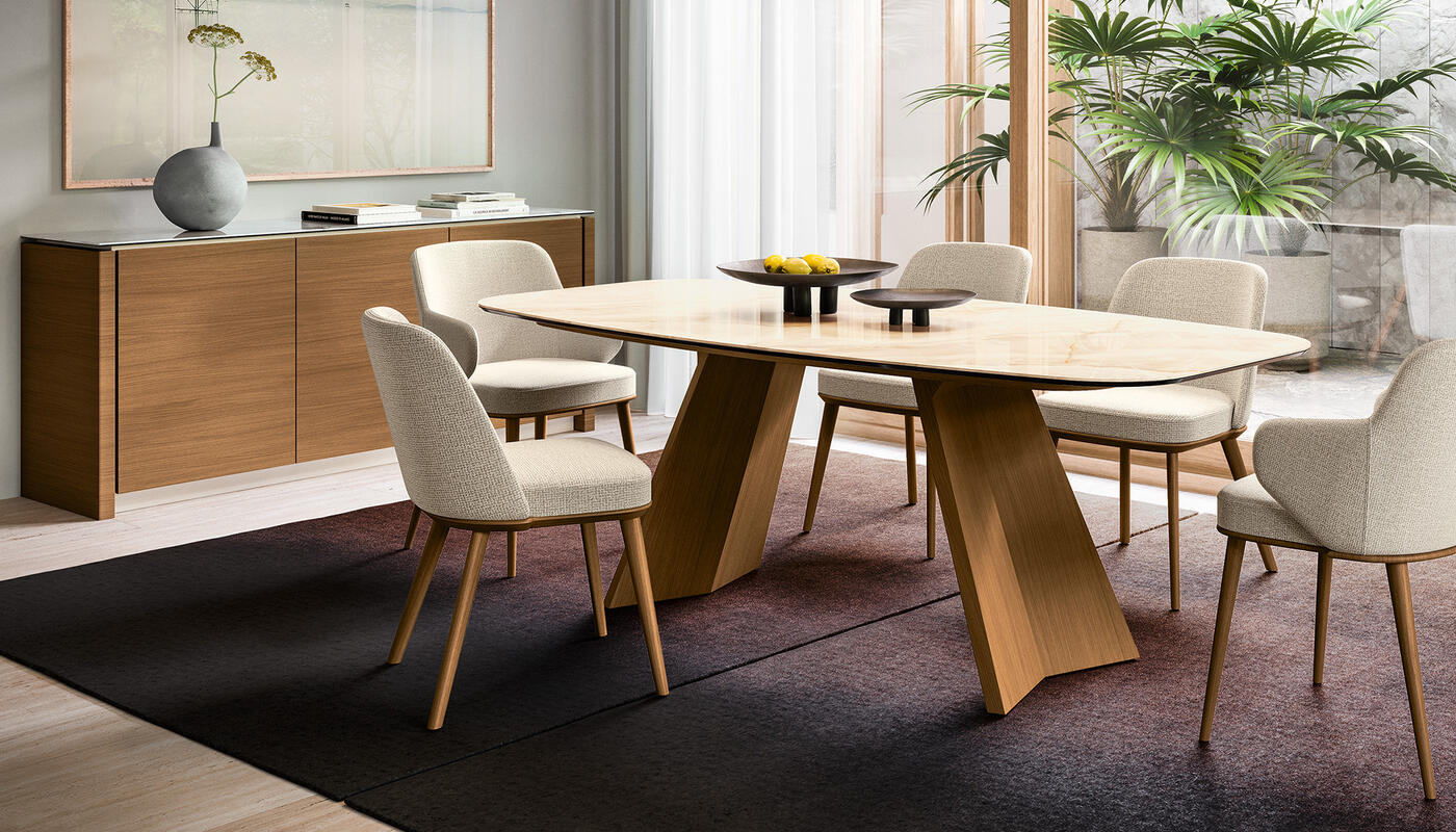 Icaro: Table with elliptical top and wooden base | Calligaris New York